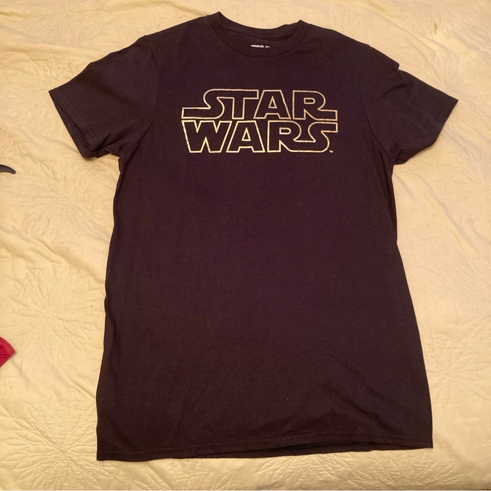 MAD Engine Ladies Star Wars Black w Gold Metallic Print 100% Cotton Tee